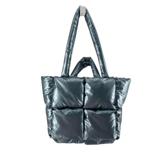 Unbranded Women's Blue Shiny Hobo Puffer Tote Shoulder Bag 10in X 14in - Picture 4 of 7